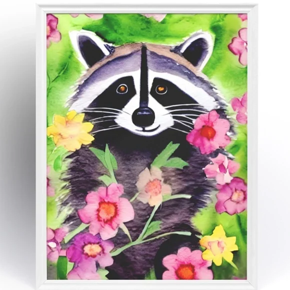 Watercolor Raccoon Portrait Illustration Wall Art Print Poster Card Unframed - Picture 2 of 6